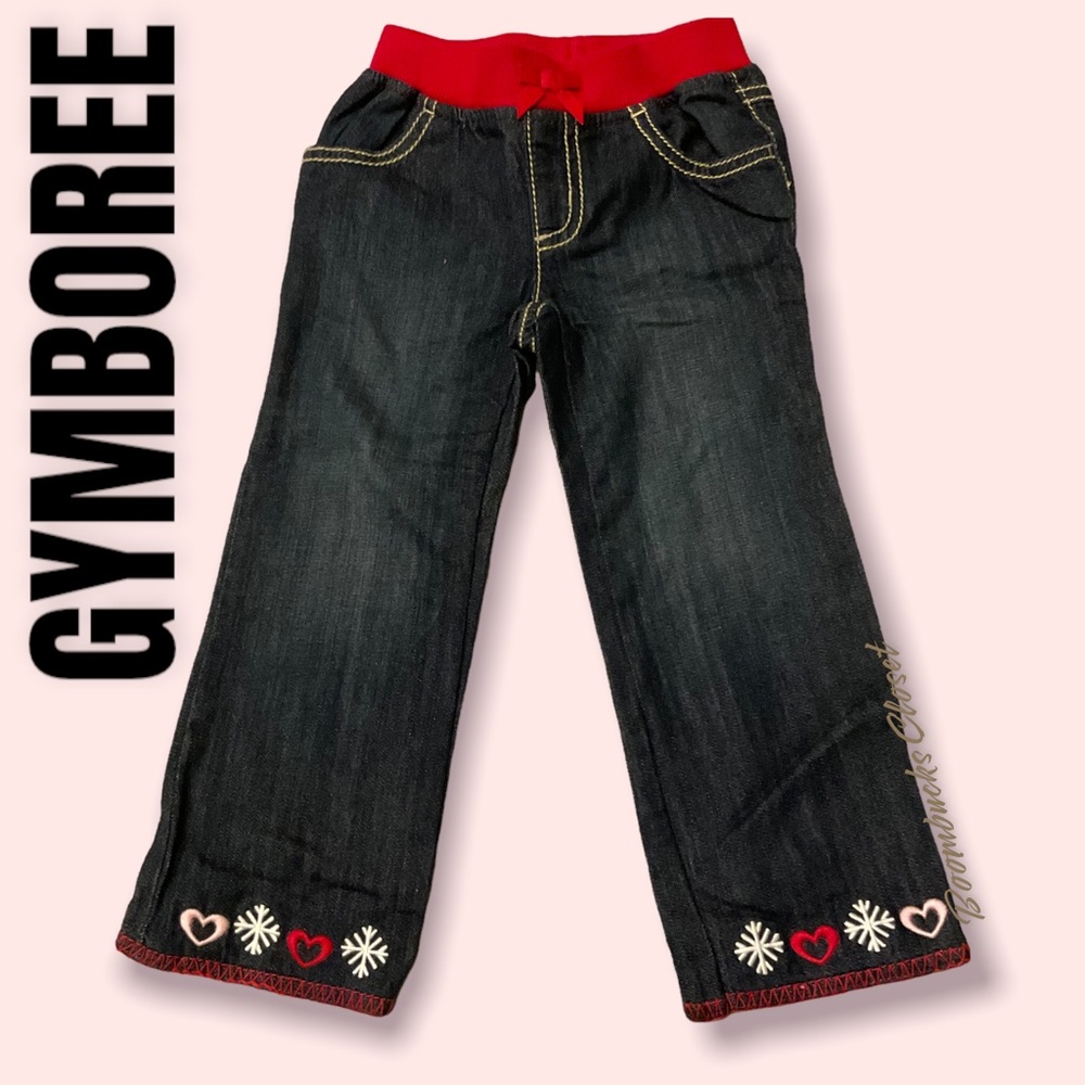 NWOT Gymboree Girls 3T Jeans Denim 100% cotton Embroidered Snowflakes Hearts